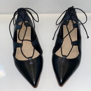 Loeffler Randall black lace up flats. Size 9. Moderate wear at soles.